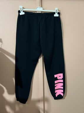 PINK Victoria's Secret Black Sweatpants with Pink Logo Lettering